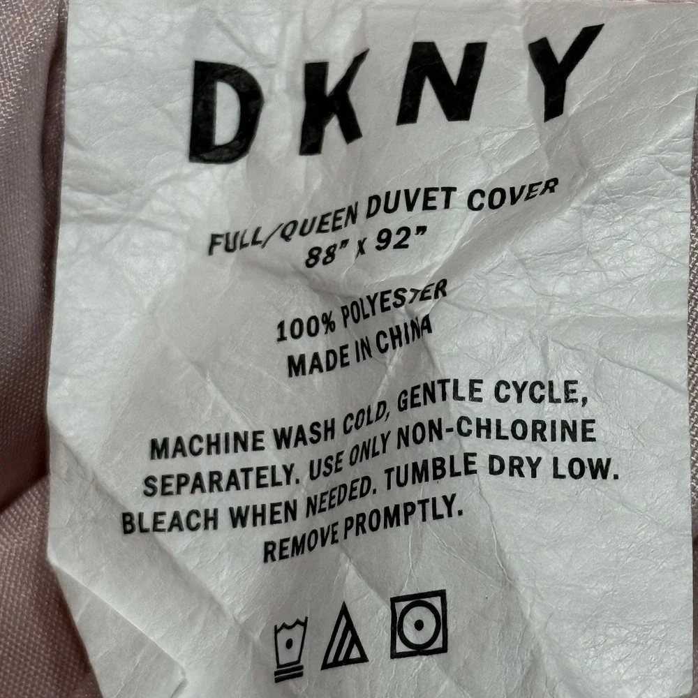 DKNY Full Queen Duvet Cover Floral Jacquard Sage Green Pink 88x92 Button Closure